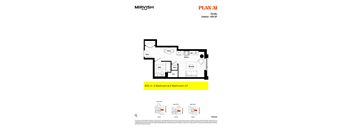 A floor plan for a studio apartment with a kitchen, bathroom, and living room.