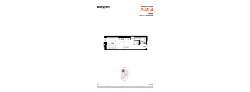 A floor plan for a studio apartment in Mirvish Village.