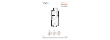A floor plan for a studio apartment at Mirvish Village.