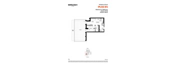 A floor plan for a property at Mirvish Village shows a 1-bedroom and 1-bathroom interior.