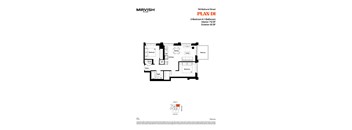 A floor plan for a 2-bedroom and 1-bathroom apartment at Mirvish Village.