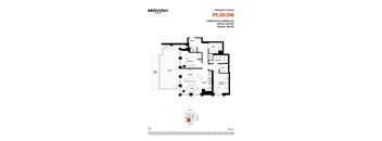 A floor plan for a two-bedroom, two-bathroom apartment with a total area of 382 square feet.