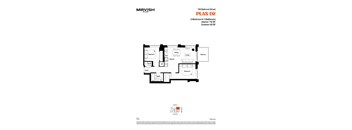 A floor plan for a 2-bedroom and 1-bathroom apartment.