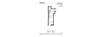 A floor plan for a studio apartment with a living room, kitchen, and bathroom.