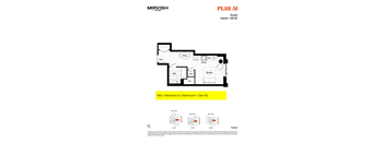 A floor plan for a studio apartment with a kitchen and bathroom.