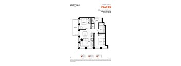 A floor plan for a Mirvish Village apartment with a living room, kitchen, dining room, and two bedrooms.