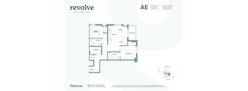 A floor plan for an apartment in the Revolve on Kingsway+Glen building.