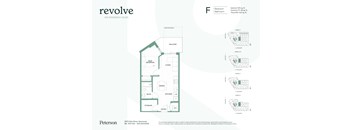 A floor plan for a property called Revolve on Kingsway+Glen shows a one bedroom unit.