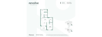A floor plan for a one bedroom, one bathroom apartment.