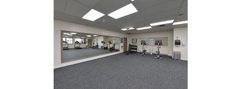 A spacious gym with a variety of equipment.