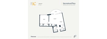 A floor plan for a 1-bedroom apartment at International Plaza.