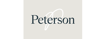 The image features the word "Peterson" in dark blue letters with a light blue swoosh above the letter 'i'.