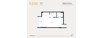 A floor plan for a 2nd floor studio apartment at Marine Terrace.