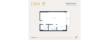 A floor plan for a 2nd floor studio apartment at Marine Terrace.