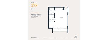 A floor plan for a 2nd floor studio apartment at Marine Terrace.