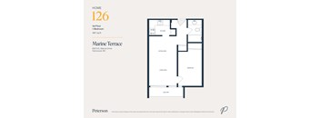 A floor plan for a 1-bedroom apartment at Marine Terrace.