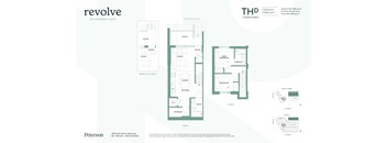 A floor plan for a two bedroom, two bathroom townhouse with a garage.