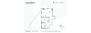 A floor plan for a Revolve on Kingsway+Glen shows a living room, dining room, kitchen, and other rooms.