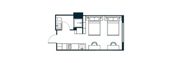 a floor plan of a house with a kitchen and a living room