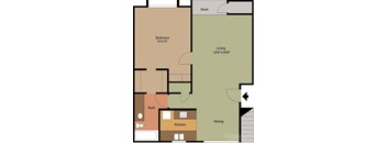 2d floorplan of a 1 bedroom, 1 bathroom unit