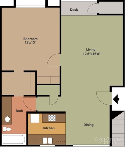 2d floorplan of a 1 bedroom, 1 bathroom unit