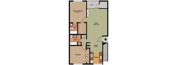 2d floorplan of a 2 bedroom, 2 bathroom unit