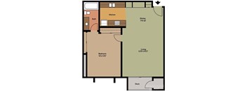 2d floorplan of a 1 bedroom, 1 bathroom unit