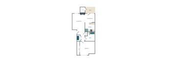 A floor plan of a home showing a living room, dining room, kitchen, and bathroom.