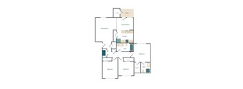 A floor plan of a house with labeled rooms such as Bedroom, Bath, Kitchen, and Living Room.