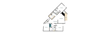 A floor plan of a house with labeled rooms such as Bedroom, Living Room, Kitchen, and Bath.