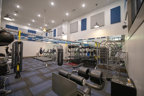 Wynnwood Vinings two story fitness center interior room filled with lots of bikes and exercise equipment