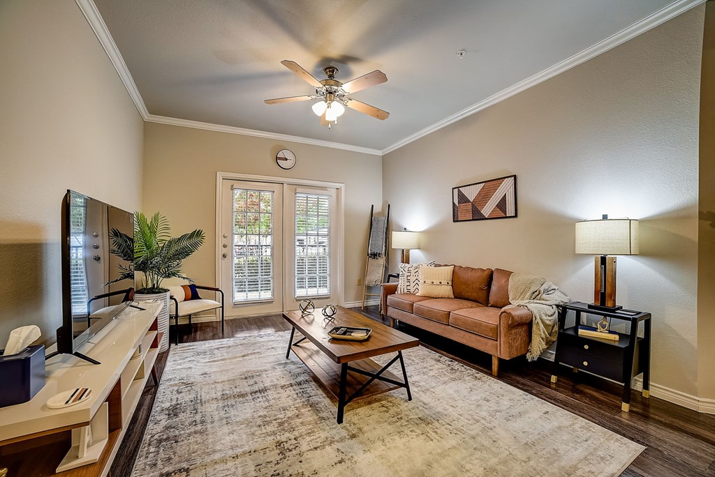 a living room with a couch and a coffee table
