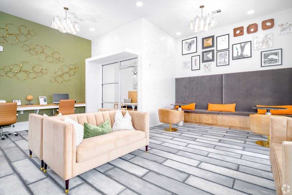 A living room with a couch and a table.