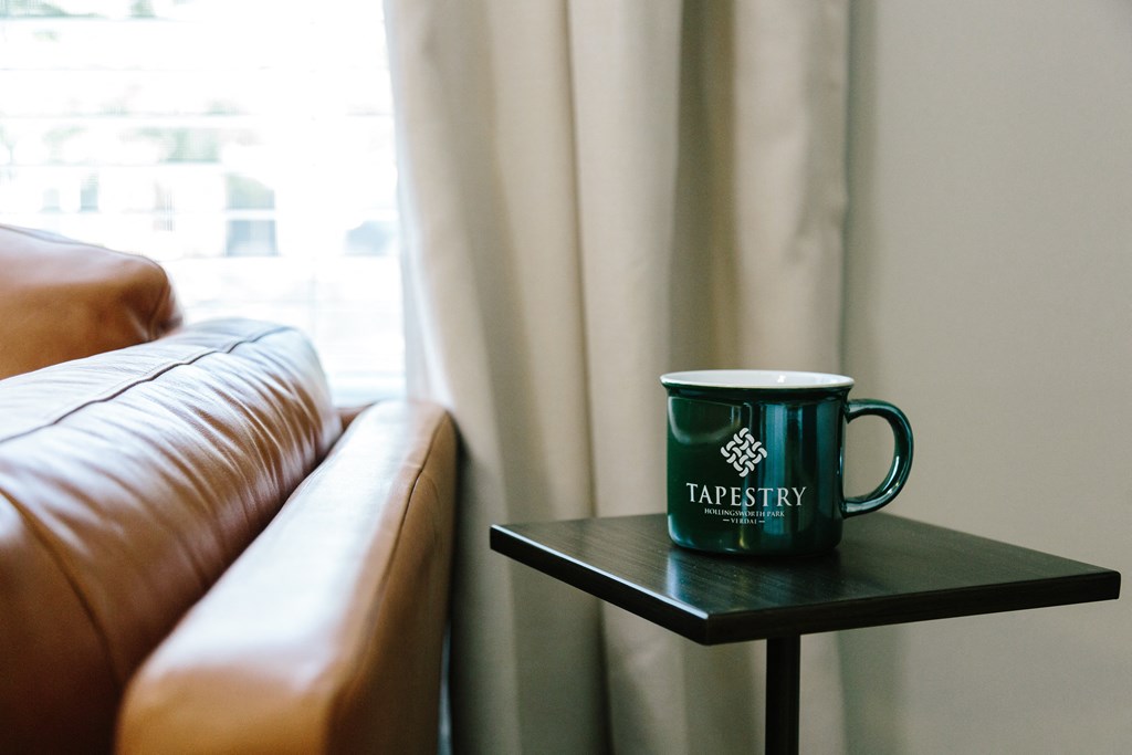 tapestry coffee cup in living room