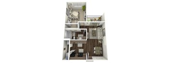 a 3d drawing of a floor plan with a bedroom and living room