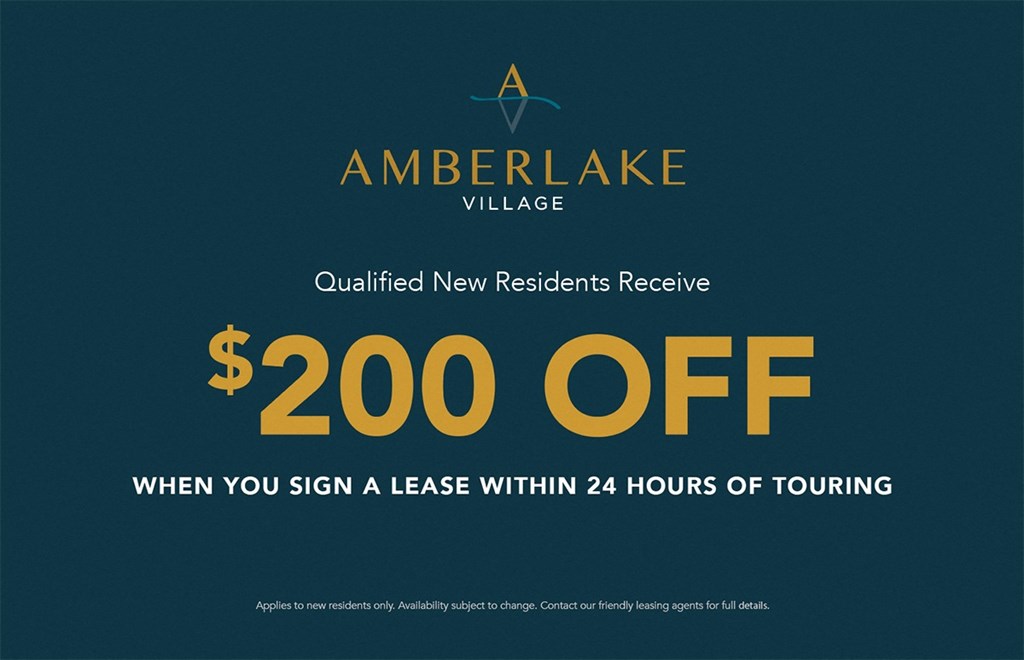Receive $200 off when you sign a lease within 24 hours of touring at Amberlake Village apartments Duluth GA