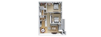 2 bedroom one bathroom floor plan Wynnwood Vinings apartments Atlanta