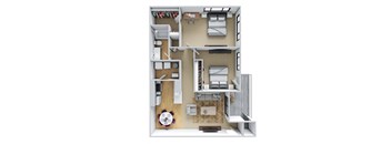 2 bedroom one bathroom floor plan Wynnwood Vinings apartments Atlanta GA