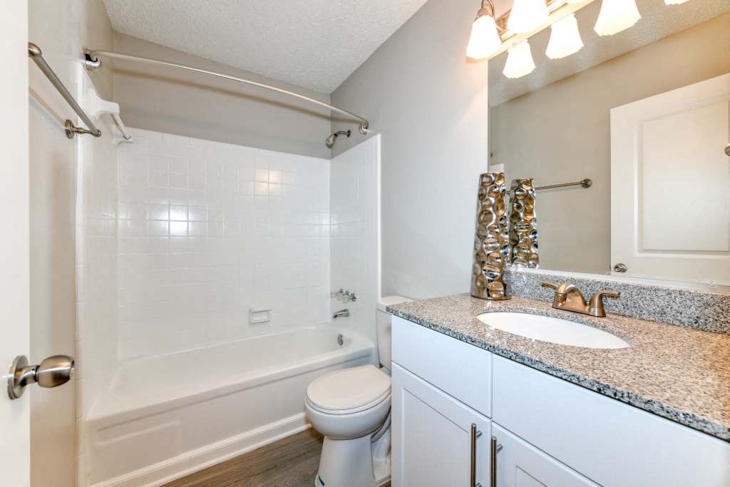 a bathroom with a sink toilet and bathtub