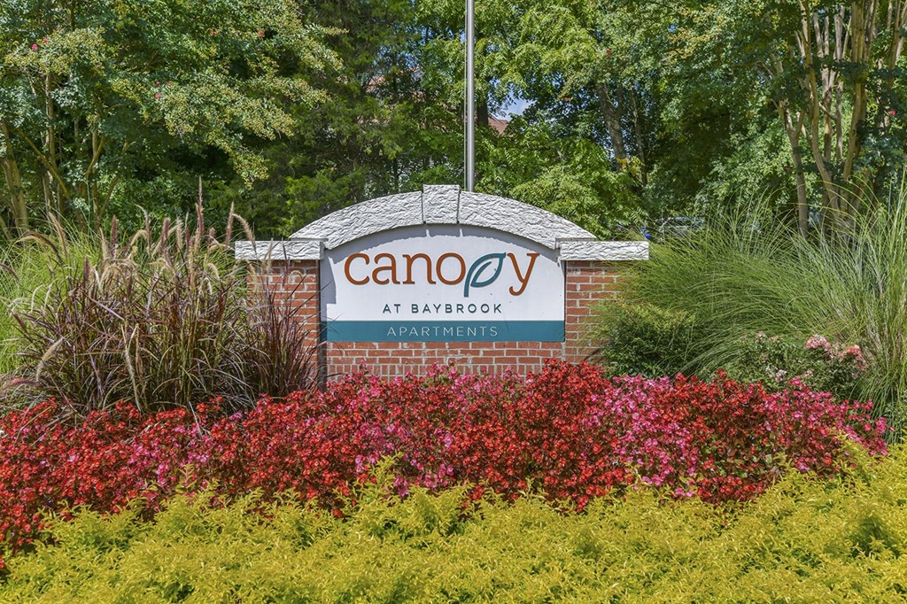 The Entrance sign for Canopy at Baybrook apartments in Charlotte NC