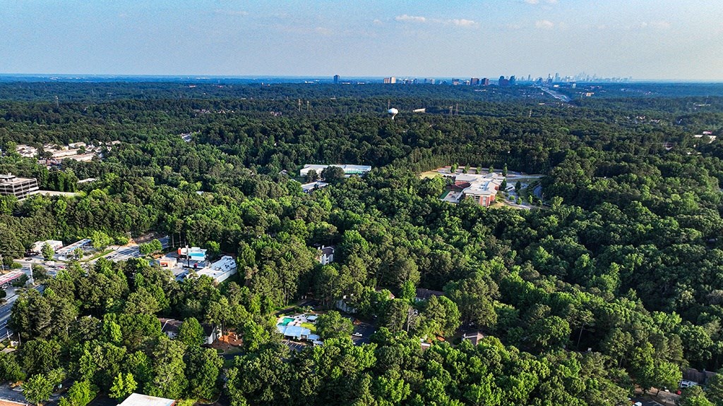 arial view of Veridian with the Atlanta skyline in the background