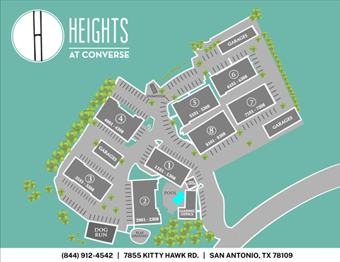 A map of the Heights at Converse neighborhood in San Antonio, TX.