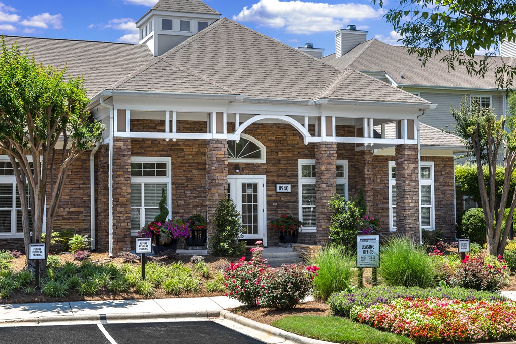 Leasing center entrance at Stone Ridge apartments Charlotte