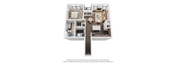 a stylized floor plan with a bedroom and a living room