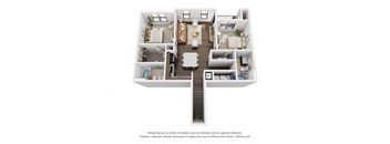 a stylized floor plan with a bedroom and a living room