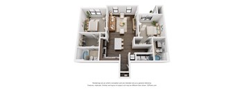 a stylized 3d floor plan with a bedroom and a living room