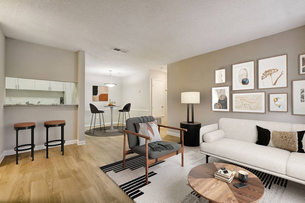 a living room with a couch and a table