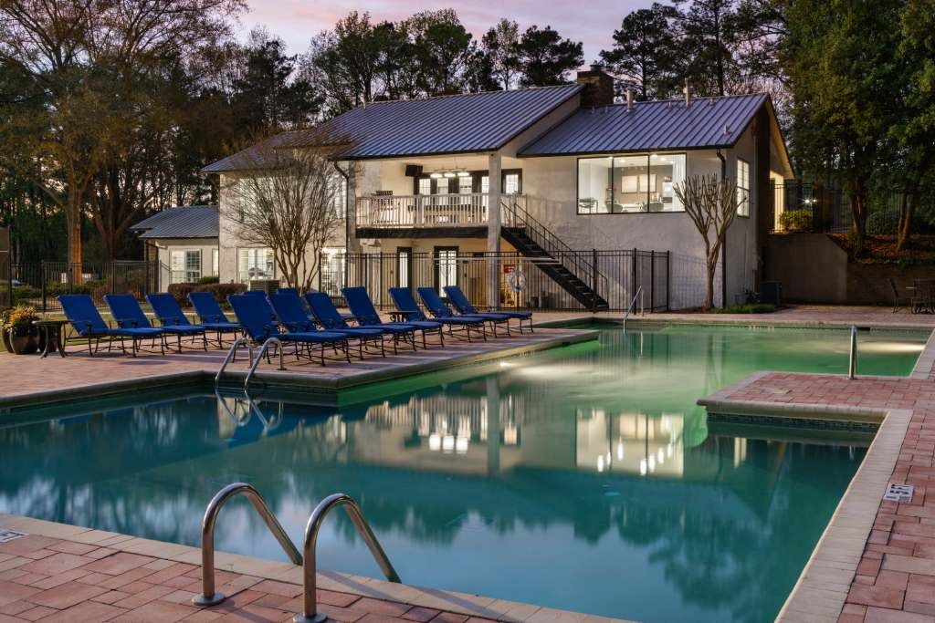 Dog-Friendly Apartments in Sandy Springs, GA - Veridian at Sandy Springs - Swimming Pool with Lounge Chairs