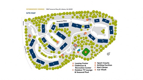 A site map of Wynnwood Vinings community