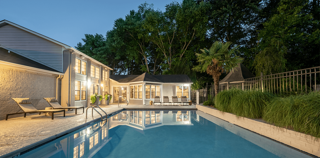 Duluth, GA Apartments Near Northside Hospital - The Eclipse - Swimming Pool with Lounge Chairs and Nice Landscaping